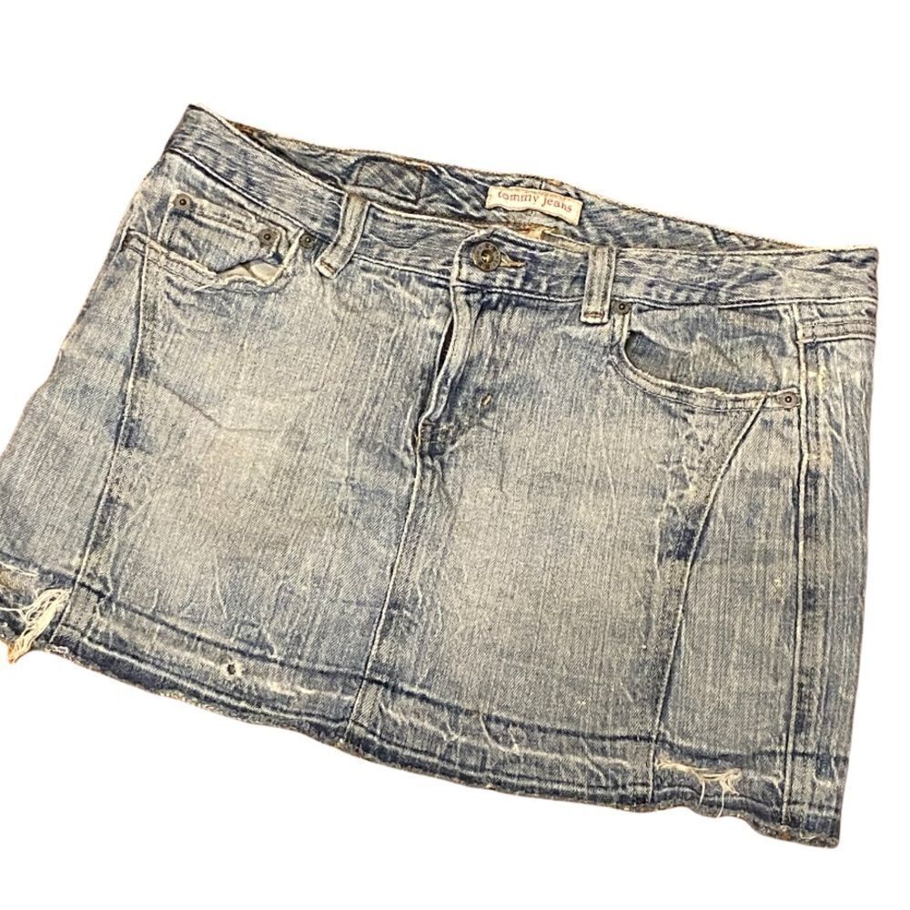 Tommy Jeans Frayed Distressed Denim Jean Skirt Size 9‎